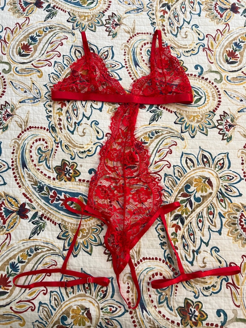 NWOT Leg Avenue Red Lace Plunge Teddy with Garters